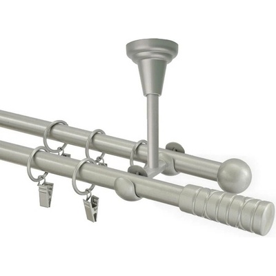 OK-GarnýžeCZ Garnýž kovová dvouřadá 16mm Torino stříbrná mat 140 cm do stěny / na tunýlek - bez kroužků