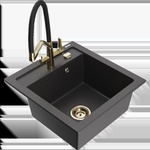 Mexen Vito гранитна мивка с 1 камера и кухненски смесител Duo, черен на (6503-76-671701-57-G)
