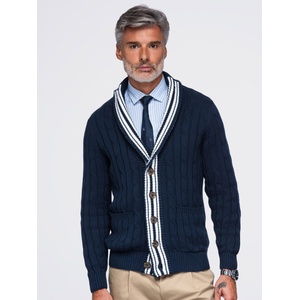 Ombre Clothing Мъжки памучен кардиган със шалов манжет и плетка мотив - тъмно син V4 OM-SWCD-0196 Ombre Clothing Ombre Clothing | Sin | МЪЖЕ | S