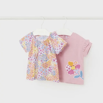 Image 1 of MAYORAL Комплект 2 тениски къс ръкав розово цветя за бебе момиче Mayoral