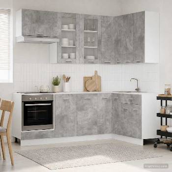 vidaXL Кухненски единица LYON 8 pcs Бетонно сиво Инженерна дървесина (3438510)