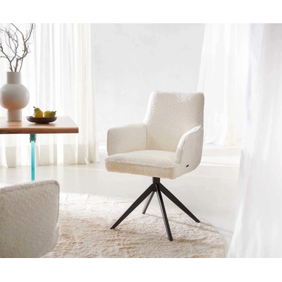 Delife Heira-Flex s područkami bouclé bílá křížová podnož široká černá s taštičkovými pružinami
