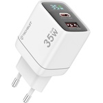 Techsuit - Зарядно за стена LEDChargX (CH3) - Type-C, USB, GaN технология, бързо зареждане, LED дисплей, PD35W - бяло