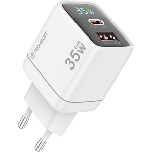 Techsuit - Зарядно за стена LEDChargX (CH3) - Type-C, USB, GaN технология, бързо зареждане, LED дисплей, PD35W - бяло