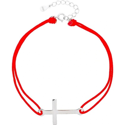 Bealio 13263 stříbrný náramek KŘÍŽ shamballa provázek 17+3 cm 03-13263-2906