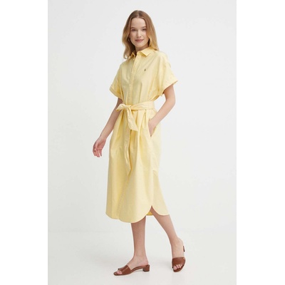 Ralph Lauren Памучна рокля Polo Ralph Lauren в жълто среднодълга със стандартна кройка 211935153 (211935153)