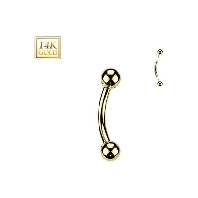 Šperky4U Zlatý piercing do obočí 1,2 x 6 mm, kuličky 3 mm, Au 585/1000 ZL01284-1206