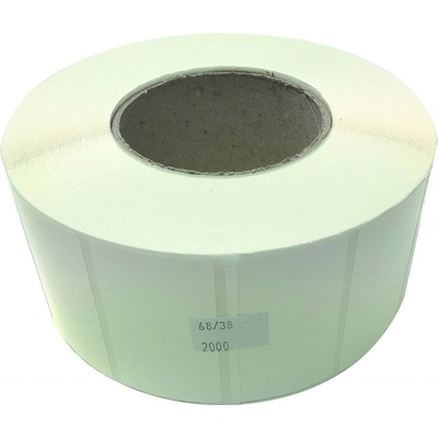 Etiketa na kotouči 68x38mm,plastová (PE), silné lepidlo SYNTYRE, dutinka 76mm!