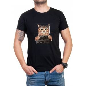 Vodo Мъжка черна тениска Gangsta Cat (17288)