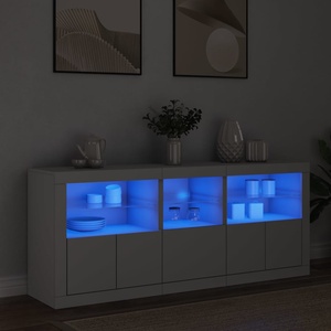 vidaXL Сайдборд с LED светлини, бял, 162x37x67 см (3208995)
