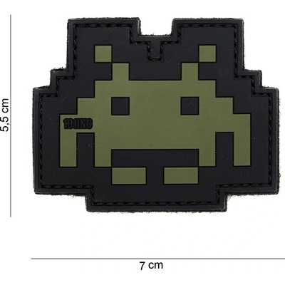 Gumová nášivka 101 Inc Space Invader - olivová