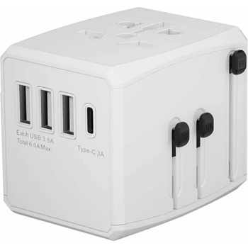 Image 1 of Techsuit Travel Adapter (HHT904) 30W - захранване с 1xUSB-C и 3xUSB-A изхода и преходници за цял свят в едно устройство за мобилни устройства (бял)