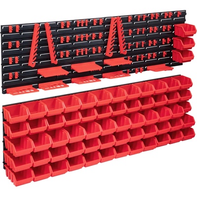 vidaXL Стенен органайзер със 141 бр кутии за инструменти червено-черно (150814)