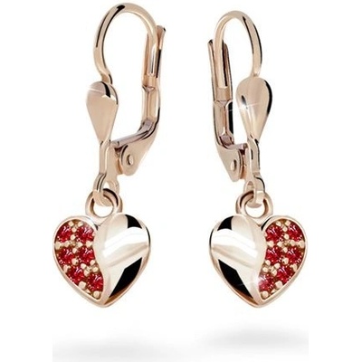 Danfil dětská srdíčka C2160 z růžového zlata s kamínky Ruby Dark zapínání klapka