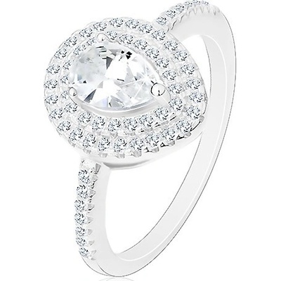 Šperky eshop Stříbrný zásnubní prsten 925 čirá broušená kapka ve dvojité kontuře M03.13