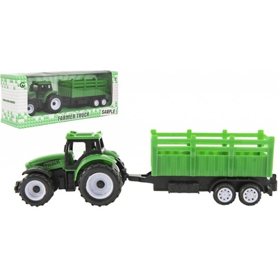Teddies Traktor s vlekom plast 21cm na voľný chod 2 farby v krabičke 23x9x6cm