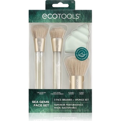 EcoTools Sea Gems ET Cream Blush Brush štětec na tvářenku 1 ks + ET Soft Swirl Foundation Brush štětec na make-up 1 ks + ET SeaShell Sponge houbička na make-up 1 ks + ET Kabuki Brush kabuki štětec na