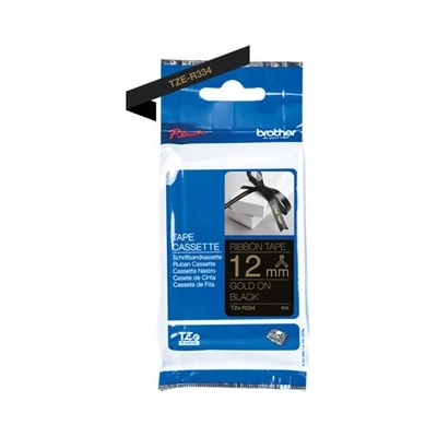Páska Brother TZE-R334, 12mm, zlatý tisk/černý podklad, originál
