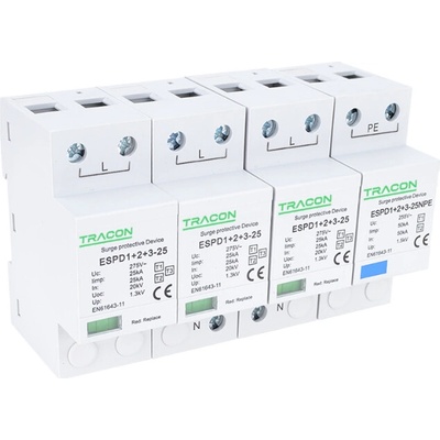 Tracon Zvodič prepätia AC typ T1+T2+T3 25kA 3+1P ESPD1+2+3-25-3+1P