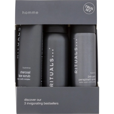 Rituals Homme sprchová pěna Homme 50 ml + antiperspirant Homme 50 ml + pleťový peeling Homme 70 ml dárková sada