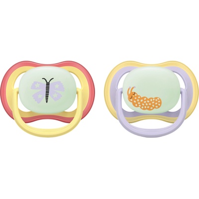Philips Залъгалки Philips Avent - Ultra Air Night, 0-6 м, 2 броя, пеперуда/гъсеница (SCF376/25)