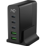 ANSMANN Настолно USB зарядно устройство, 140 W, с дисплей, 5 порта, 2x USB-A, 3x USB-C, черно (1001-0149)