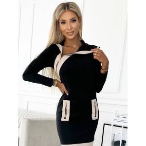 Numoco Двуцветна рокля с три ципа - черно и бежово Numoco numoco | Cheren | ЖЕНИ | S