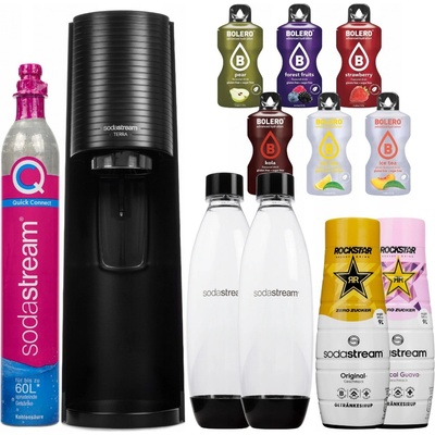SodaStream Terra Black + 2 flaše + 2x sirup Rockstar