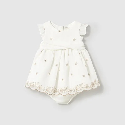 Mayoral Рокля с кант официална Крем-лен за новородено момиче Майорал