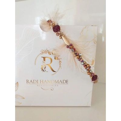 Radi handmade Дизайнерска диадема с винени грапави камъни и златисти перли и кристали (267)