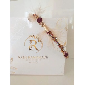 Radi handmade Дизайнерска диадема с винени грапави камъни и златисти перли и кристали (367)