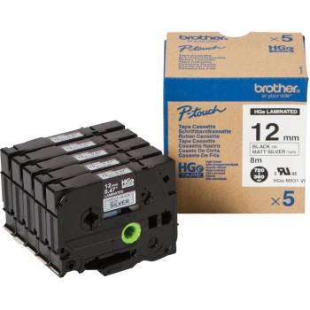 Brother HGE-M931V5, 12mm x 8m, черен печат / сребърен фон, оригинална лента, 5 бр (HGEM931V5)