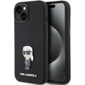 KARL LAGERFELD Кейс Karl Lagerfeld Silicone Ikonik Metal Pin за iPhone 15, черен (KXG0078899)