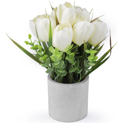 Umělé tulipány v květináči Varianta: 1 bílá, Balení: 1 ks 59864/154155/276478