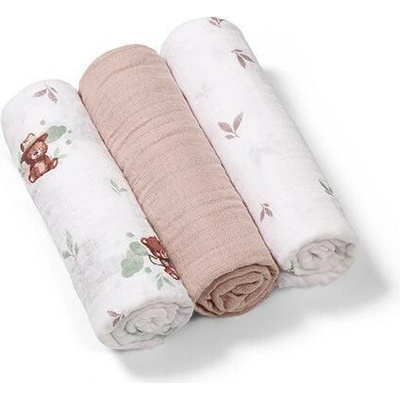 BabyOno Mušelínové Super Soft ružové 70x70 Medvedík II 3 ks