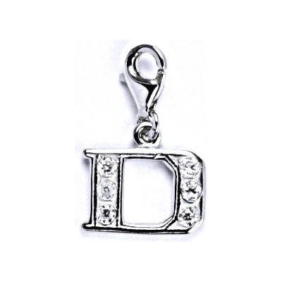 Čištín Stříbrný přívěšek na karabinku se zirkony písmenko D, P 1106