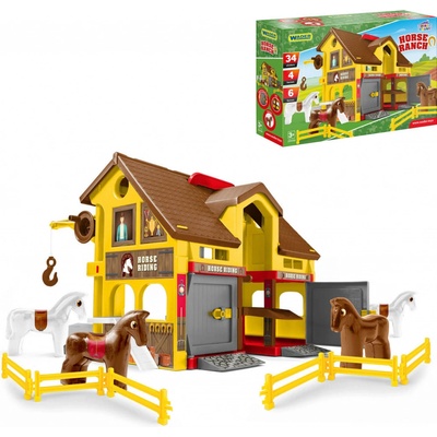 WADER Play House - Ranč s koňmi plast + kůň 4 ks
