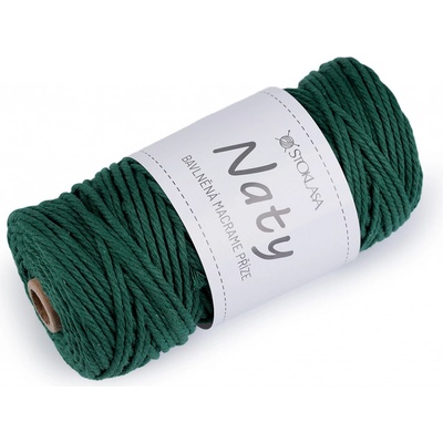 Bavlněná pletací příze macrame Naty Ø3 mm rozčesávací, střední, 13 zelená tmavá