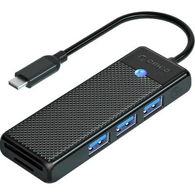 USB rozbočovač Orico PAPW3AT-C3, 4 porty, 3x USB-A 3.0, s čtečkou karet microSD/SD, 1 m – černý