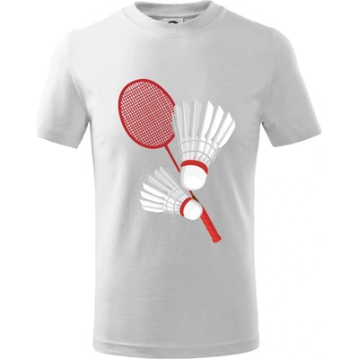Bedminton pálka a košík tričko detské biela
