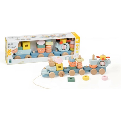 Teddies Vlak 2 vagóny oceán drevo ťahacia stavebnica 28 ks