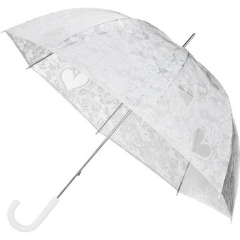 Falcone Lace dámský holový průhledný deštník s krajkovým potiskem bílý