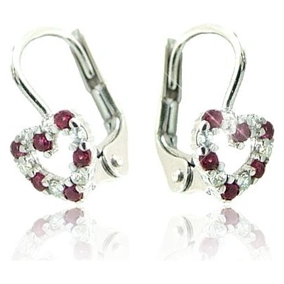 Zlatnictví Zlatíčko náušnice z bílého zlata dětské srdíčko z linky střídajících se rubínů a zirkonů 01.961.00076
