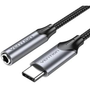 Vention USB-C/M - 3, 5 мм/F , (слушалки, алуминиеви, сиви), 1 м, кабел
