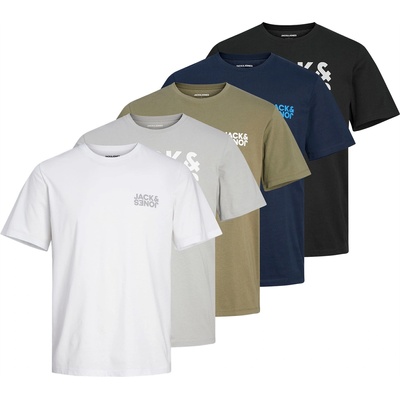 Jack and Jones Мъжка тениска Jack and Jones 5-Pack Short Sleeve T-Shirt Mens - White/Grey/Khaki/Navy/Black