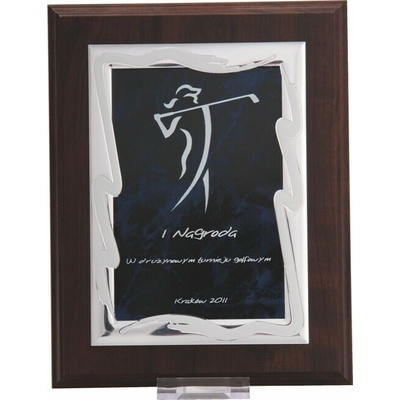 HG84 Diplom drevený so strieborno-modrým plechom a gravírovaním 25,5x20 cm 25,5x20