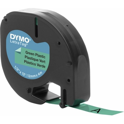 Originálny páska do tiskárny Dymo štítků, Dymo, 91204, S0721640, černý tisk/zelený podklad, 4m, 12mm, LetraTag plastová páska