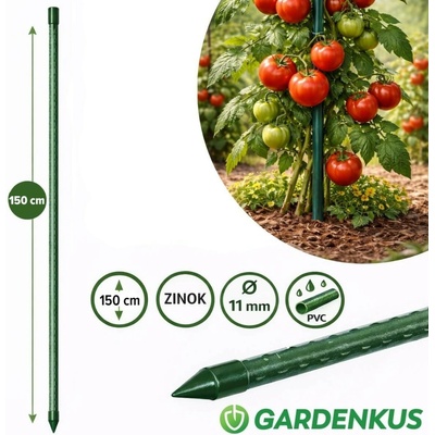Tyč oporná k zelenine, výška 150cm, priemer 11mm, vrúbkovaná, zelená, GARDENKUS