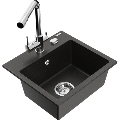 Mexen Milo гранитна кухненска мивка с 1 отделение с кухненски смесител Duero, (6505-75-671600-00)
