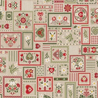 Dekorační látka režná, folklórní patchwork, š.140